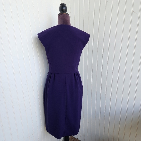 London Times Deep Purple Ruffle Tiered Dress Pencil Straight Sleeveless Lined 10 - Picture 7 of 15